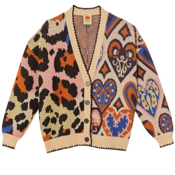 FARM Rio Sweaters - FARM Rio Mixed Ikat Hearts Knit Cardigan
